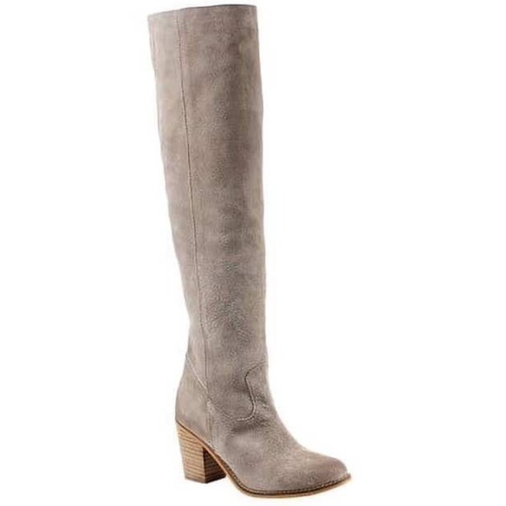 Diba True 7.5 M Leg Up Over the Knee Boots Suede Leather Block Heel Grey Boho